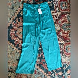 Entro Teal Satin wide leg pants Large